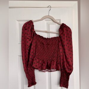 Zara Red Puff Sleeve Smocked Blouse